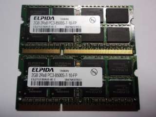 Elpida 4GB Kit DDR3 pc3 8500 SODIMM Laptop Memory 2x 2GB p/n 