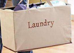   EMBROIDERED CLOTHES LAUNDRY BIN HAMPER  AVAIL. IN BLUE, PINK OR TAN