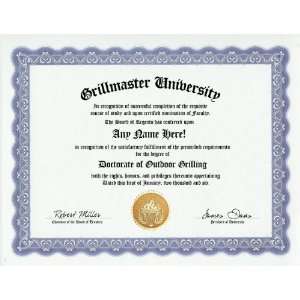  Grilling BBQ Grill Grillmaster Degree Custom Gag Diploma 