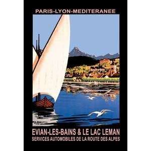  Vintage Art Evian les Bains and le Lac Leman   07320 9 