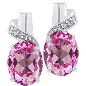   Created Oval Pink Topaz and Diamond Earrings(Metalwhit Jewelry