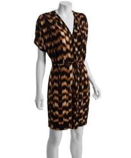 Calvin Klein brown printed jersey 3/4 sleeve drawstring waist dress 