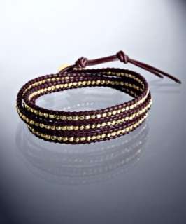 Chan Luu brown nugget beaded leather wrap bracelet   