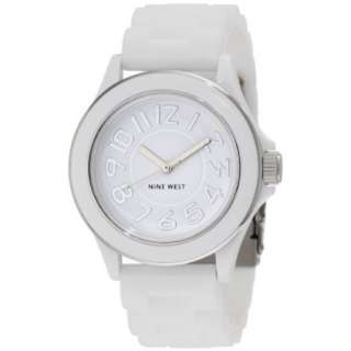 Nine West Womens NW1193WTWT Silver Tone White Dial and Rubber Strap 