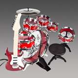   Drum Set Musical Instrument Toy Payset Music Kids Red Electric Guitar
