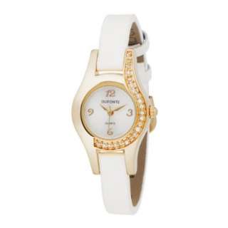 Dufonte Womens 73044SL Gold Tone White Strap Watch   designer shoes 