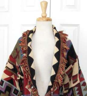   /80s Southwestern Navajo Blanket Fringe Ethnic Cape Coat S/M/L  