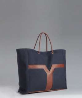 Yves Saint Laurent navy canvas and leather Lucky Chyc oversized tote 