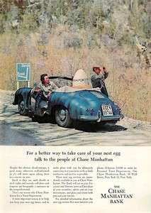 1959 Chase Manhattan Bank Nest Egg in Car   Print Ad  