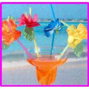  LUAU party   36 bright neon HIBISCUS flower STRAWS