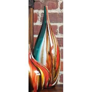  Large Aqua and Brown Glass Vase