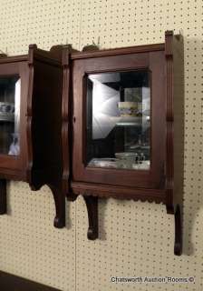 Pair Antique Victorian Walnut Hanging Cabinets c1880  