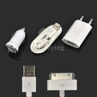 in 1 EU AC Wall+USB Cable+Car Charger Kit For iPhone 4 4S 4G 3G 3GS 