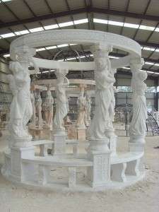 GREAT HAND CARVED MARBLE FIGURAL MARBLE GAZEBO GZ12A  