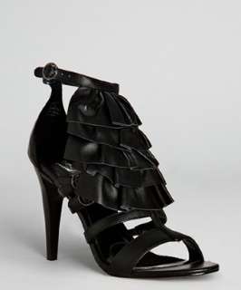 Velvet Angels black leather Limonaire ruffle sandals   up to 