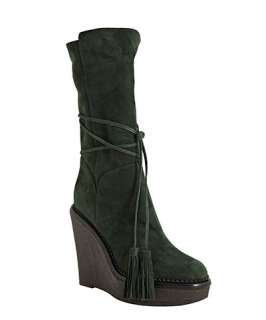 Yves Saint Laurent green suede Yda 90 wedge boots