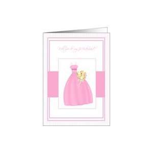 Bridesmaid Wedding Attendant Invitations Pink Dress and Bright Bouquet 