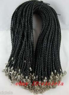 20pcs real leather black braid necklace cord 46cm  
