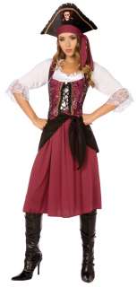 BURGUNDY PIRATE WENCH ADULT WOMENS COSTUME Sash Vest Hat Props 