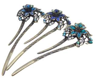 Luck Shiny Crystal Flower Hair Stick HairStick Free S/H  