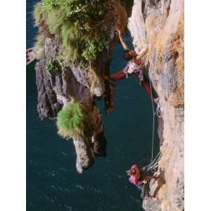 Two Women Mountain Climbing, Ao Nang Tower, Thailand Premium 