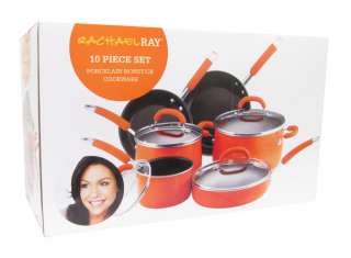    Piece Porcelain Enamel Cookware Set Nonstick Pans Pots Orange  