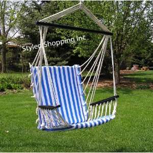   Blue and White Hanging Hammock Sky Swing Chair Patio, Lawn & Garden