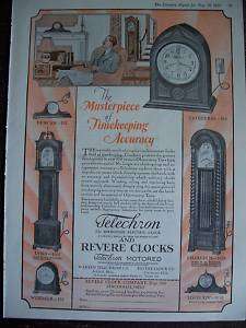 1929 Antique Telechron and Revere Grandfather Clock Ad  