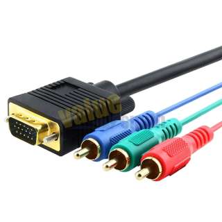 VGA 15pin HD15 to 3 RCA RGB Component Male Video Cable Cord For PC 