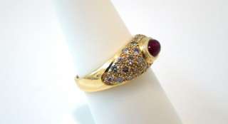 NEW 14K Gold Cabochon Ruby & Diamond Ring Size 6  