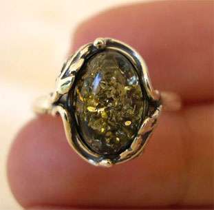   , WHITE or HONEY AMBER STERLING SILVER LEAF RING VARIOUS SIZES  