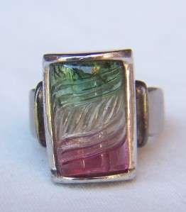   ~VINTAGE~STERLING SILVER~CARVED~TRI COLOR~WATERMELON TOURMALINE~RING