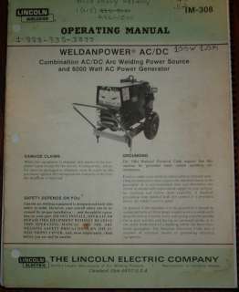 Lincoln Weldanpower AC/DC Welder Operation Maintenance Parts Manual 