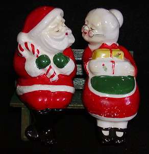 Kissing Santa & Mrs Claus Salt & Pepper Shakers + Bench 3 Piece Set 