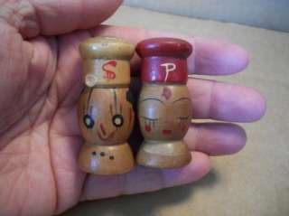   Salty and Peppy Wooden Chef Salt and Pepper Shakers Japan  