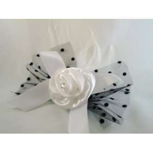   Satin Rose with Feathers and Veil Hair Clip and Pin 