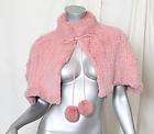BEAU BOIS Pink FUR Cape Capelet Poncho Sweater+Pom Pom​s