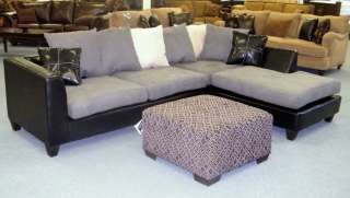 Casual Black & Gray Microfiber Sectional Sofa w/Chaise Loose Pillow 