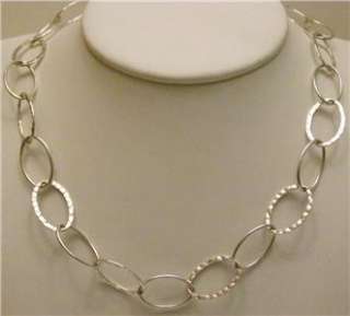   Silver 925 Modernist Hammered Oval Circle Ring Chain 17 Necklace 15g