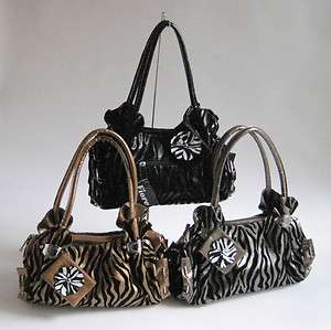 Fiore Zebra Print Hobo Hand Bags Black/Gold /Silver Large