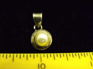 ESTATE VINTAGE STERLING SILVER PENDANT CHARM SLIDE GENUINE PEARL 5MM 