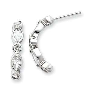  Sterling Silver Cz J Hoop Post Earrings Jewelry