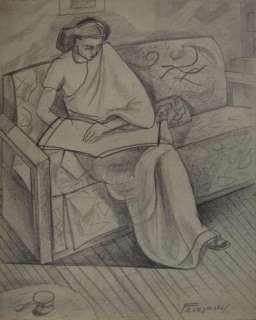 Beautiful Drawing of a Woman Reading by Jerzy Faczynski  