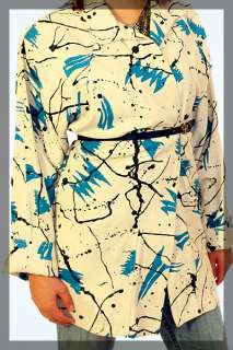 Vintage 80s Slouch New Wave Splatter Paint Jacket Coat  