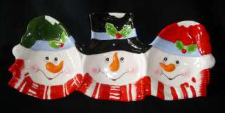Adorable Ceramic Christmas Snowmen Triple Platter * Trio * NEW  