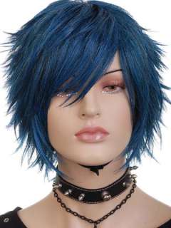 KW126 Short Blue Black Cosplay Spike Gothic Wigs  