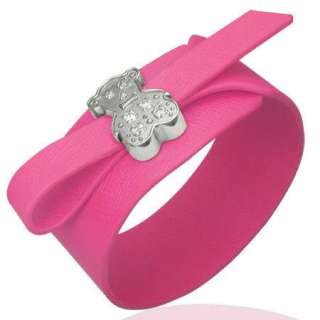 Pink Leather Stainless Steel Tous Style Bracelet d21  