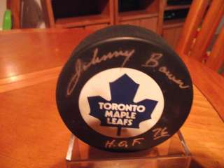 Johnny Bower Signed Toronto Maple Leafs Hockey Puck  