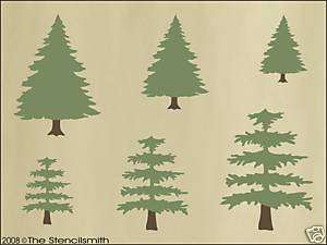 335 STENCIL Pine Trees country christmas cabin rustic  