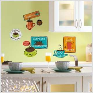 New CAFE PEEL & STICK WALL DECALS Coffee Cup Stickers Kitchen 